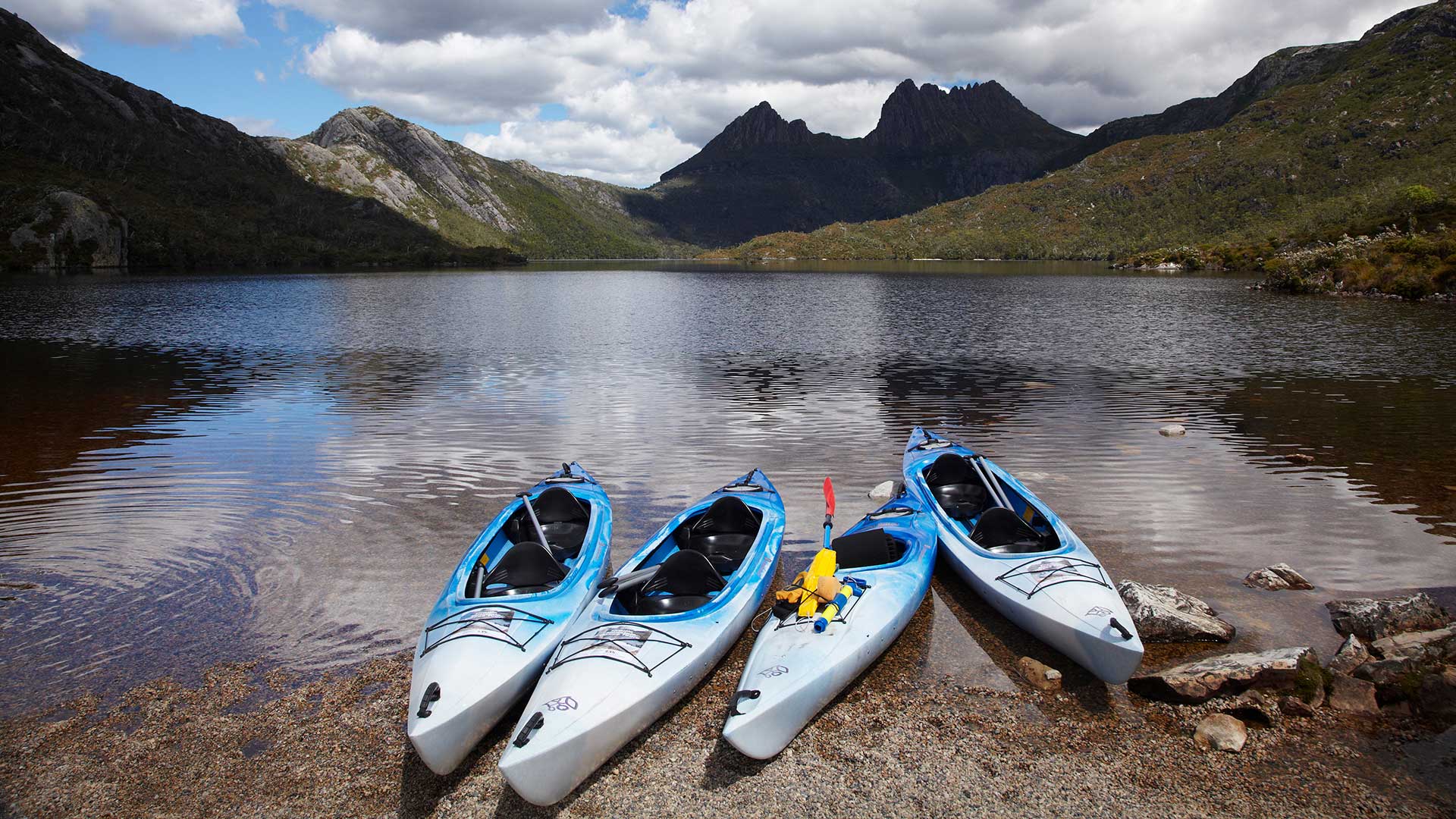 Kayaks, Cradle Mountain and Dove Lake - Lake St Clair National Park, Western Tasmania, Australia