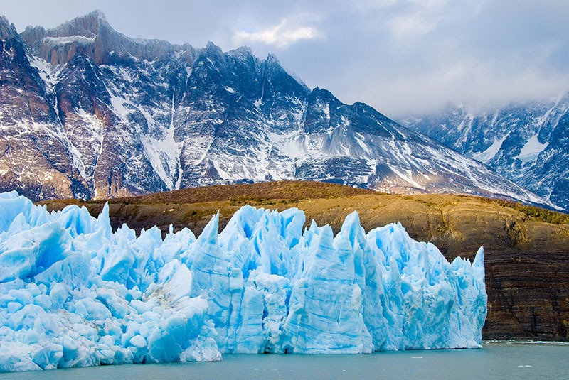 A glacier and mountain in Chilean Patagonia.