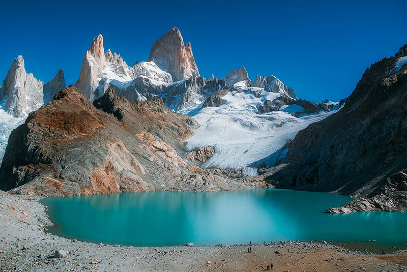Mount Fitzroy and a glacial lake in Patagonia
