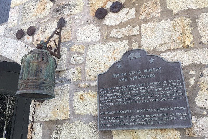 Plaque and bell at the Buena Vista Winery and Vineyards in Sonoma, California