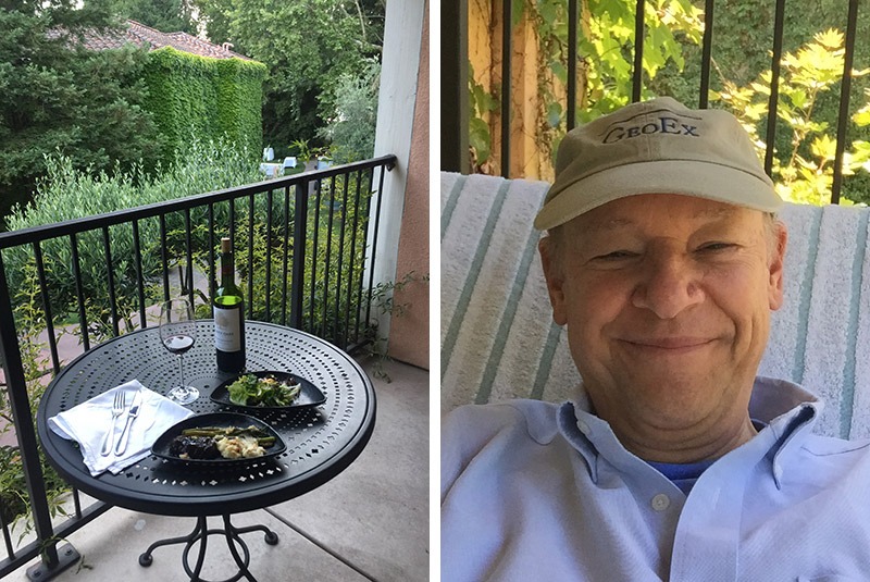 Don George enjoying room service at the Sonoma Mission Inn