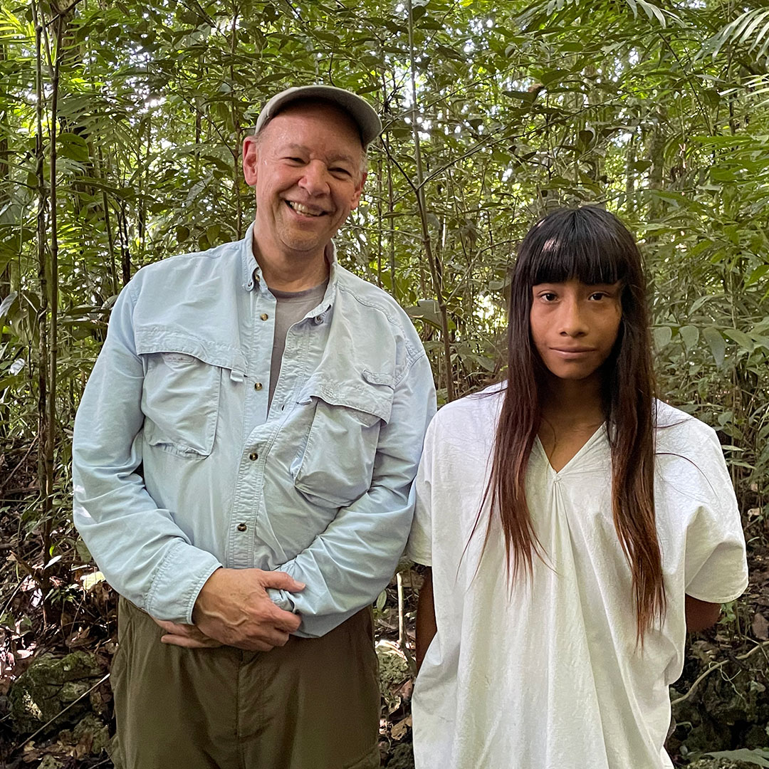 Trip Leader Don George with young Lacandon man, Chiapas, Mexico
