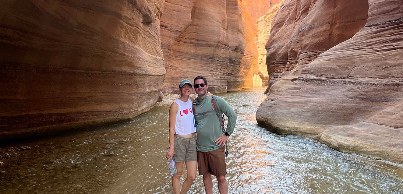GeoEx Trip Designer Natalie Crow and her husband on a honeymoon in Jordan